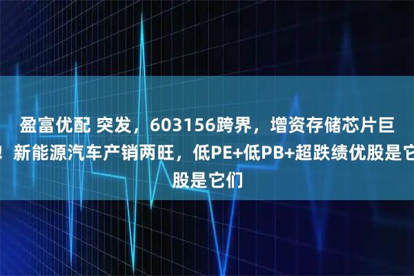 盈富优配 突发,603156跨界,增资存储芯片巨头!新能源汽车产销两旺,低PE+低PB+超跌绩优股是它们